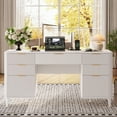 thumbnail image 5 of UGTOO White Modern 7-Drawer Desk with Power Strip – Home Office Storage & USB Charging Station (55.1" L x 19.6" W), 5 of 8