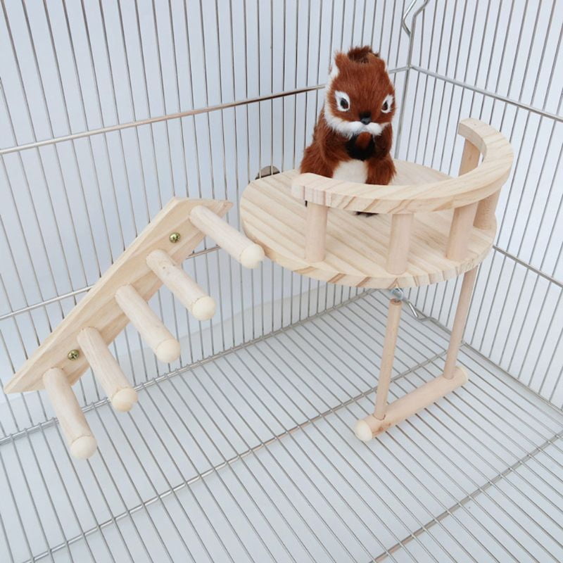 Hamster Climbing Toys for Cage Small Playground Natural Wood Swing Platform Ladder Chew Toy for Dwarf Hamsters