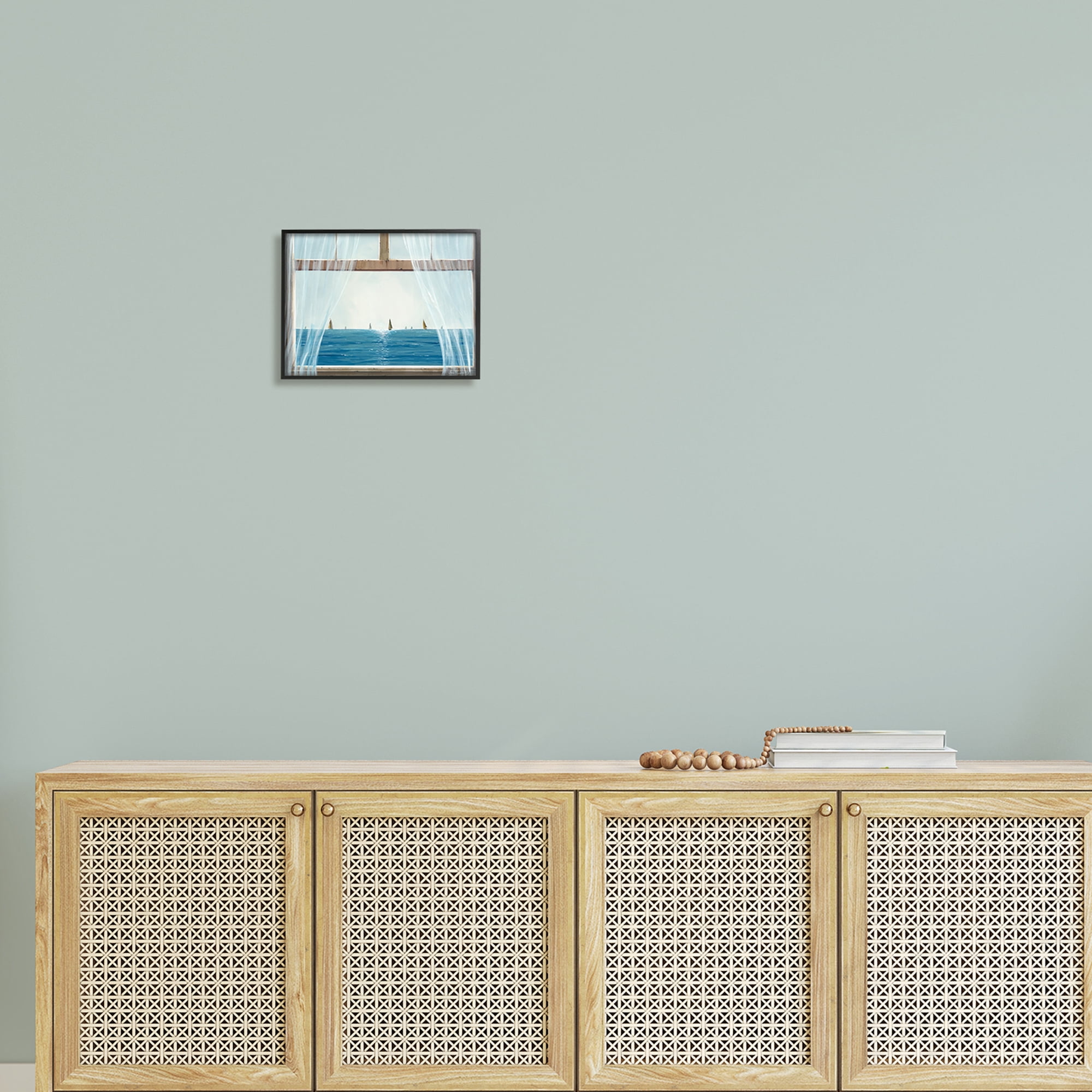 Stupell Industries Serene Beach House Window View Sailboats Ocean Framed Wall Art, 14 x 11, Design by John Rossini