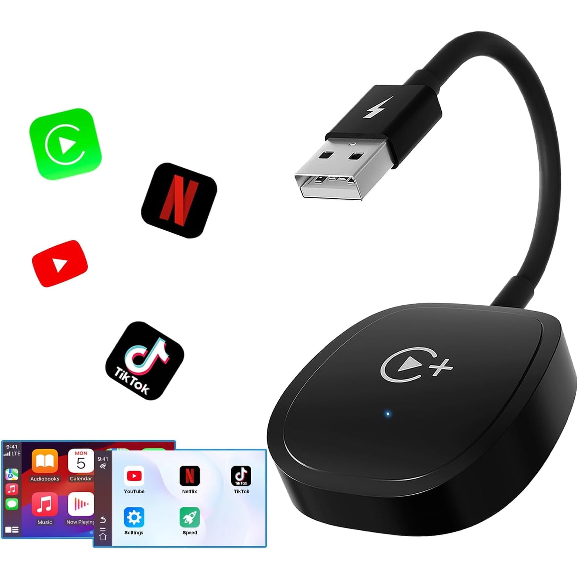 2 in 1 Wireless CarPlay Video Adapter, Supports Netflix, YouTube, and Tiktok Stream Media Play, for OEM Wired CarPlay to Wireless Dongle, Fits for Cars from 2016 & iOS 10+ Phone