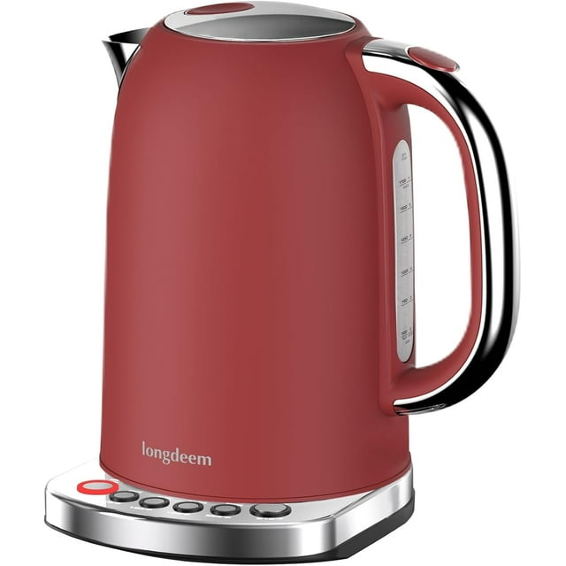 LONGDEEM Electric Kettle with Temp Control, 5 Presets & Keep Warm, 1.7L/1500W Stainless Steel, Red