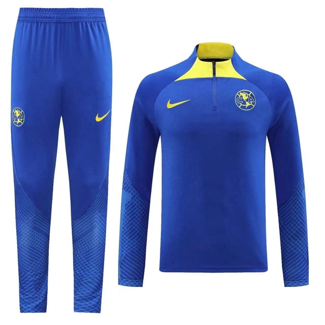 2023 Club America Traje De Entrenamiento Azul Conjunto Corto Cremallera Superior Y Pantalones Gao Jiahui unisex