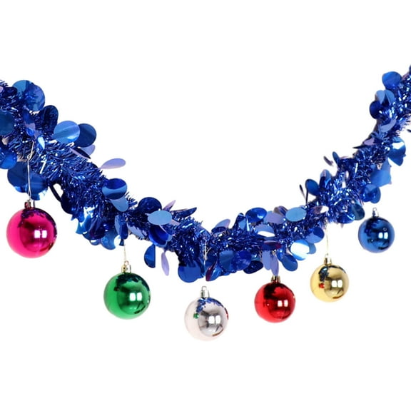 Hvmvliv Christmas Garland 66.93in Christmas Shiny Garlands Artificial Flower Ribbons with Hanging Balls Colorful Xmas Fake Rattan Decorations for Home Blue