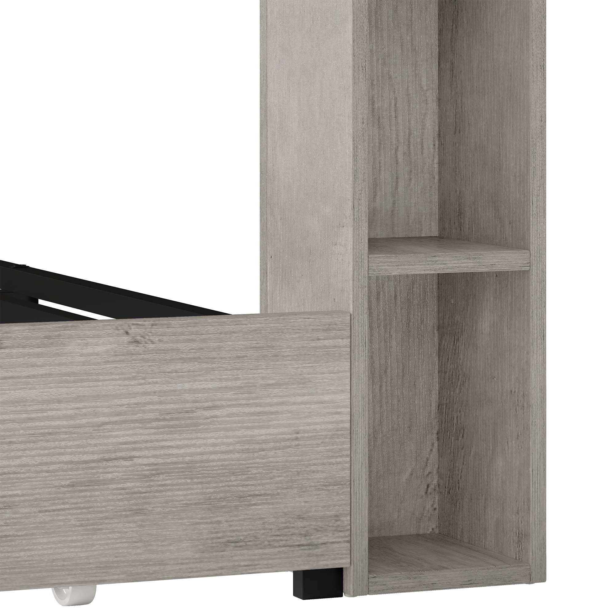 Uforic King Size Bed Frame with Bookcase Headboard, 4 Storage Drawers & RGB LED Lights (Grey, No Box Spring Needed)
