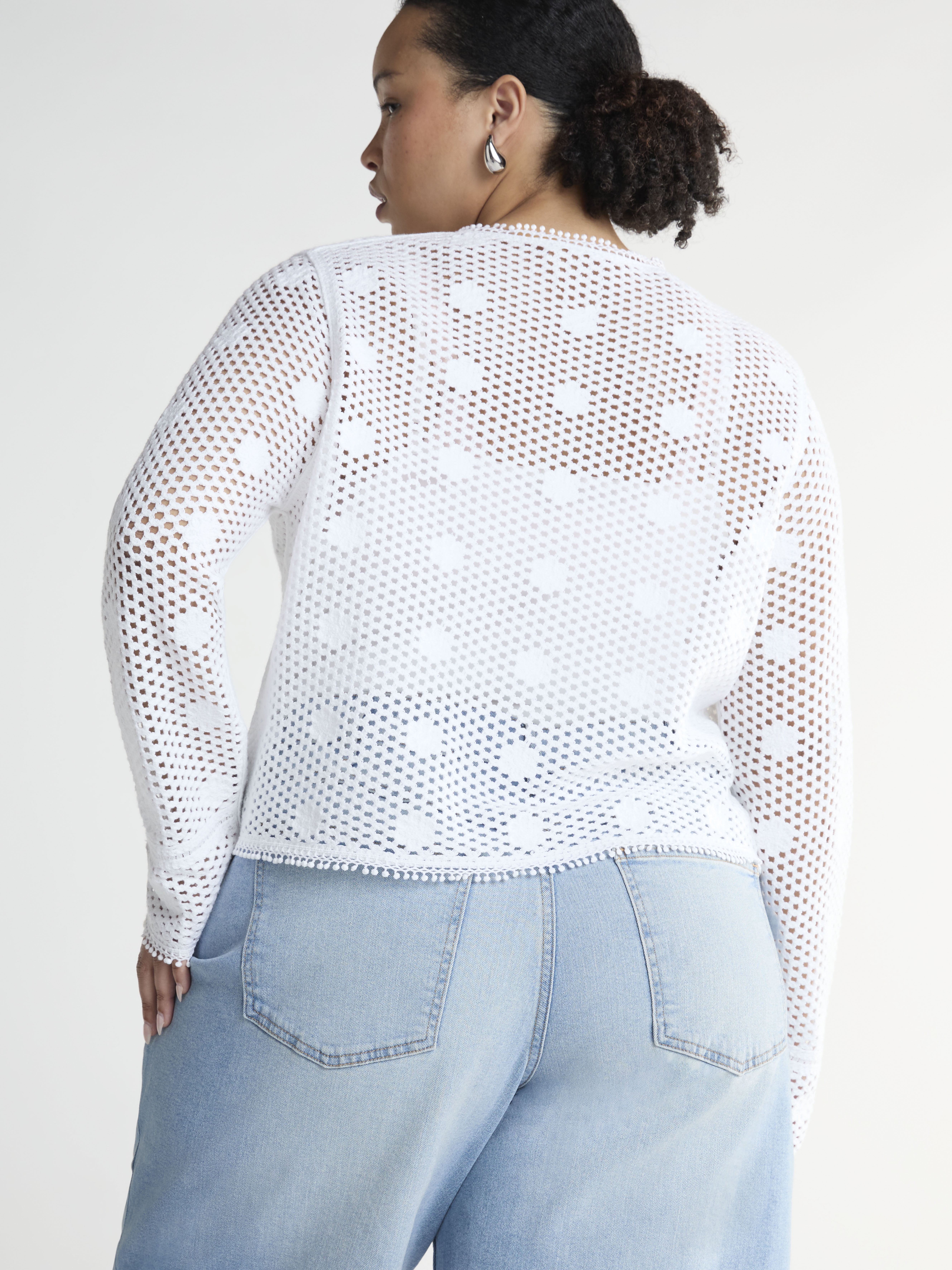 Scoop Women’s and Women’s Plus Crochet Flower Cardigan Sweater, Lightweight, Size XS-4X