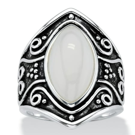 Antique Scroll Ring Marquise-Cut Simulated Moonstone Boho Scroll Cocktail Ring in Antiqued Sterling Silver ()