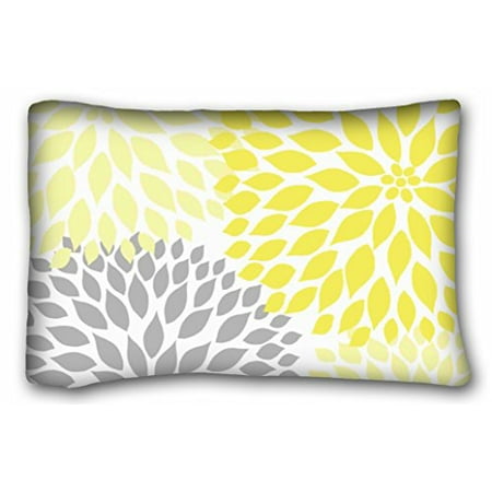 Yellow And Gray Pillow WinHome Yellow And Gray Dahlia Flowers Rectangle Pillow Case Soft Cushion Cover Home Sofa Decorative Squares Size 20x30 Inches Two Sided Print ()