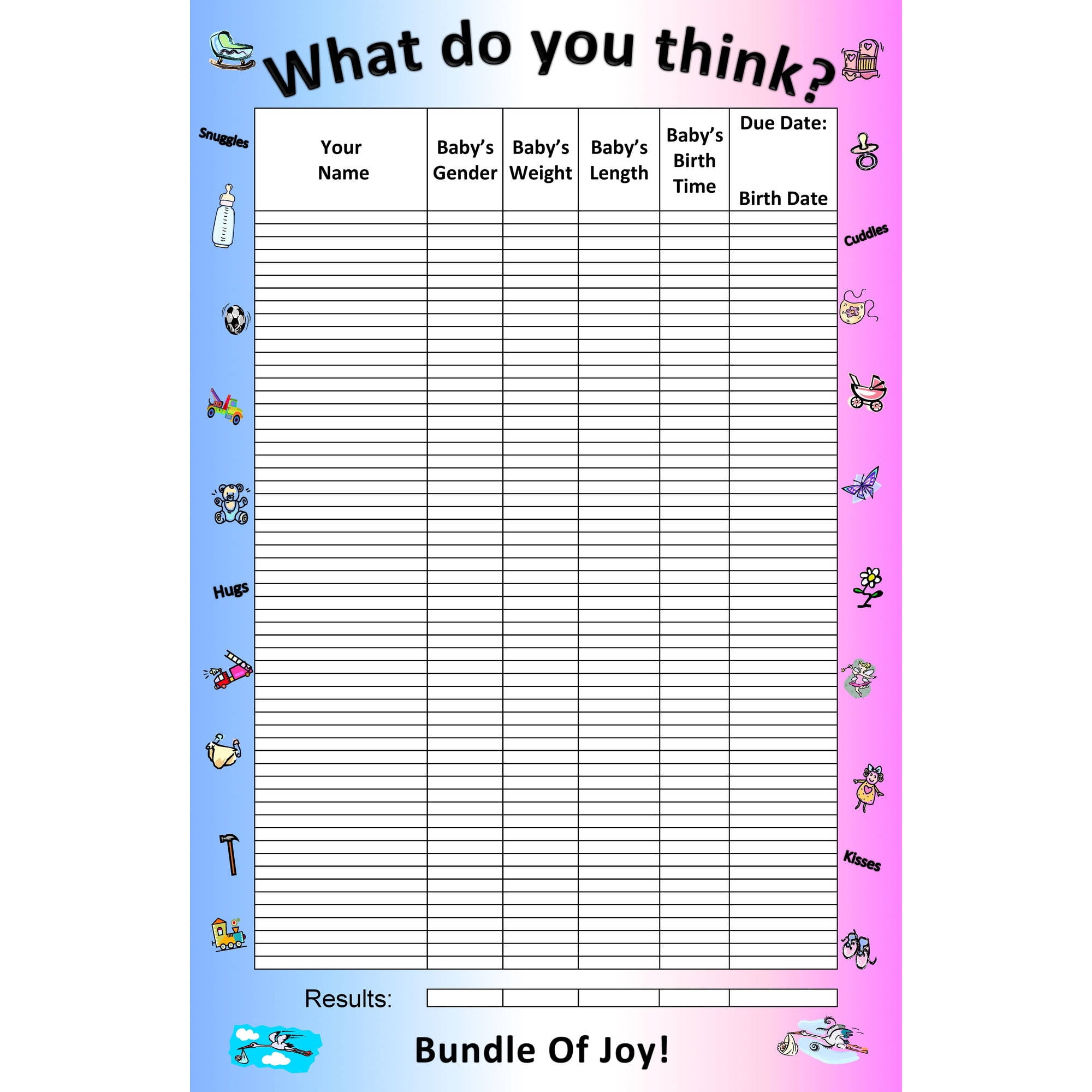 Guess the Weight/Date for Boy Pack of 12 Baby Shower Prediction Game Girl 