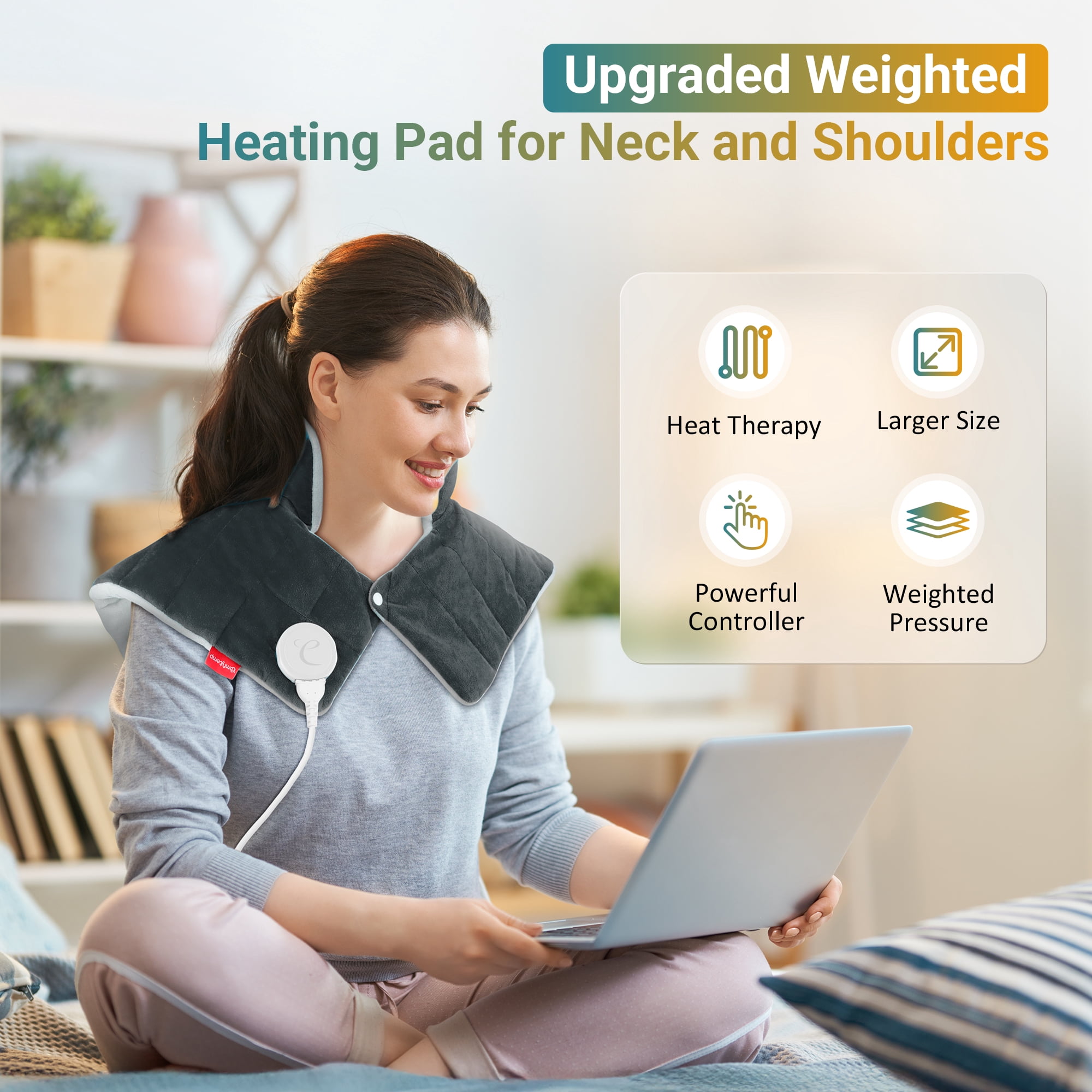 Comfytemp Large Weighted Electric Heating Pad, Flannel, 19" x 24", Gray