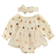 thumbnail image 2 of RMGVDSD Halloween Baby Girl Clothes Pumpkin Bodysuit Ruffle Long Sleeve Smocked Bubble Romper Tutu Dress with Headband Fall Holiday Outfit, 2 of 8