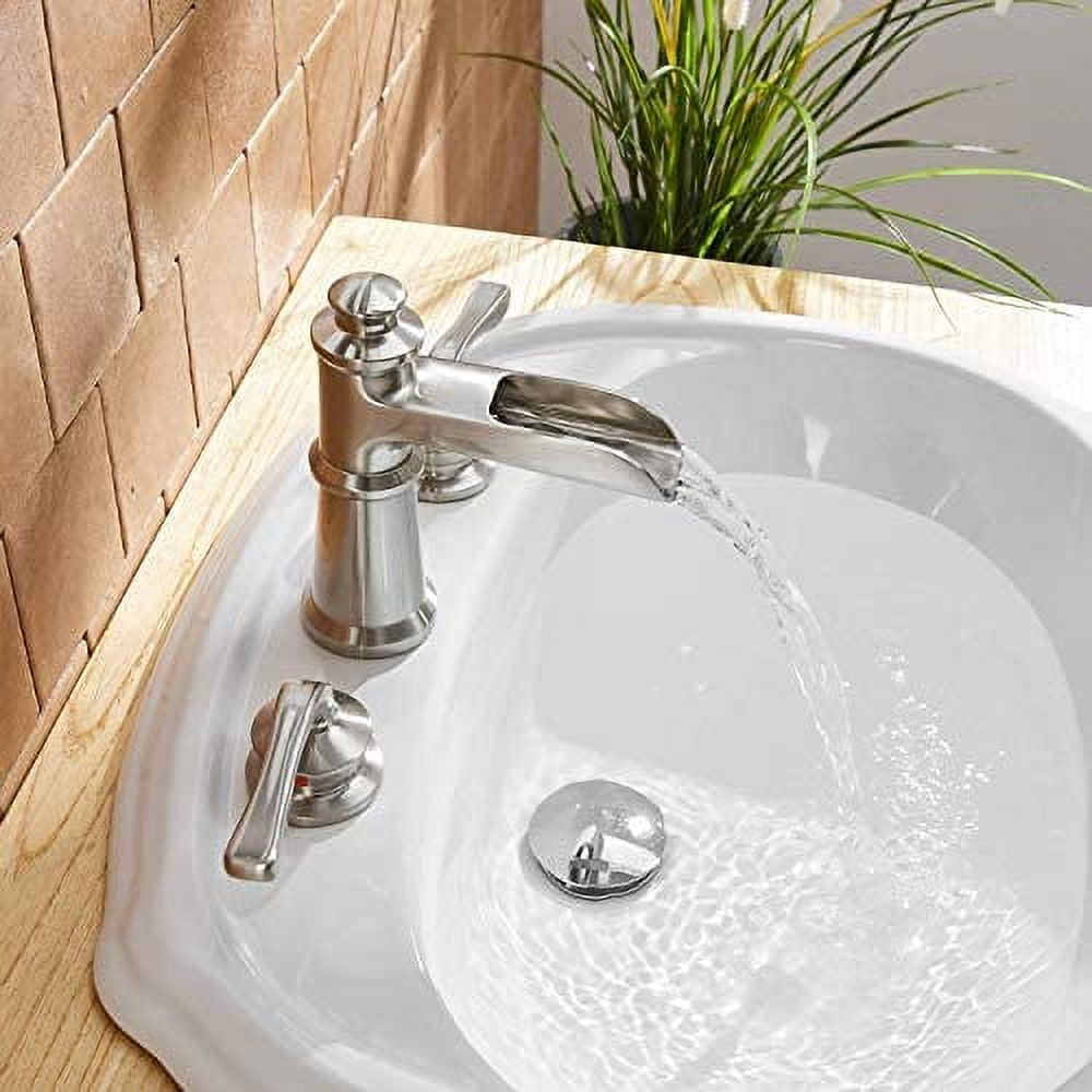 BWE Waterfall 8-16 Inch 3 Holes Two Handle Brushed Nickel Widespread Commercial Bathroom Sink Faucet