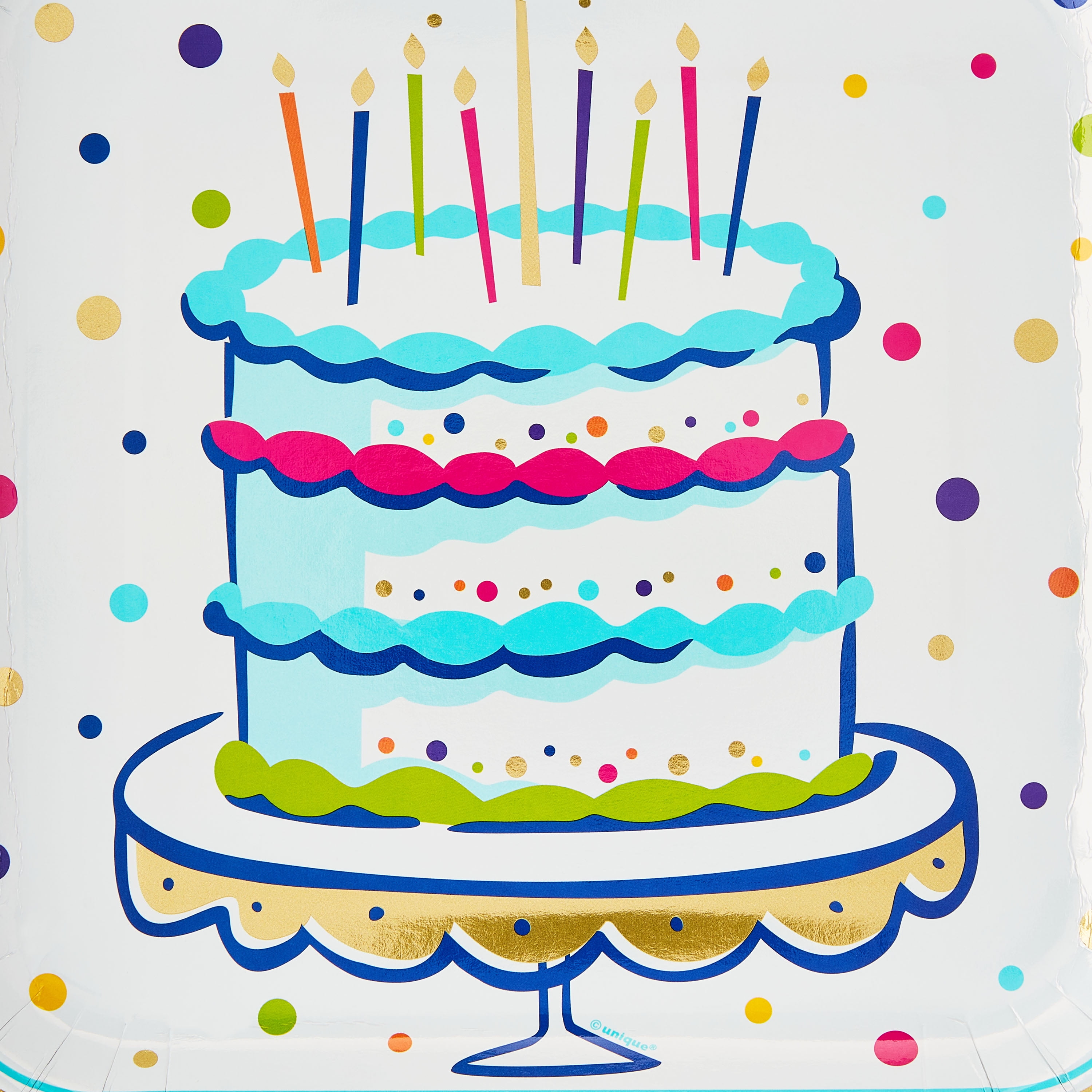Cake Time Square Disposable Paper Plates, 9.25\", Multicolor, 8 Count, by Way To Celebrate