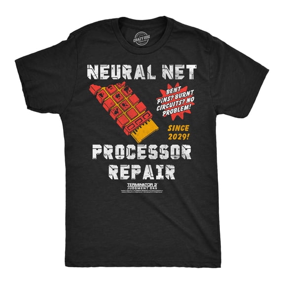Mens Funny T Shirts Neural Net Processor Repair Sarcastic Terminator 2 Movie Tee For Men Graphic Tees