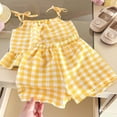 thumbnail image 3 of Ultrave Girls 2 Piece Gingham Outfit, Tie Shoulder Ruffle Cami Top & Shorts Set, Cute Summer Clothes for 1-10 Y, 3 of 7