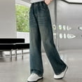 thumbnail image 6 of MIASHUI Girls Denim Pants Simple Jeans Straight Wide Leg Trousers,Navy,5-6 Years, 6 of 8