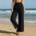 thumbnail image 2 of Womens Wide Leg Linen Pants High Waisted Drawstring Palazzo Casual Summer Beach Pants with Pockets, 2 of 4