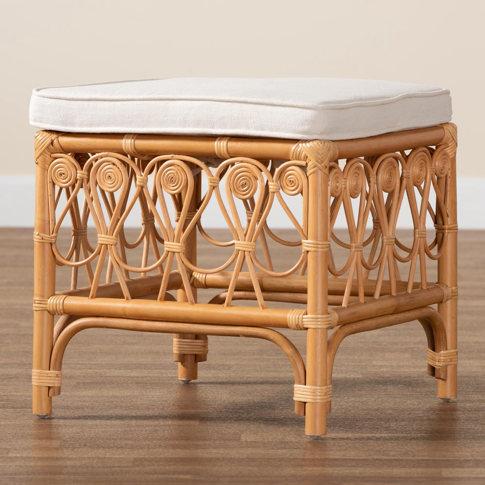 bali & pari Ibiza Modern bohemian Natural Brown Rattan Footstool