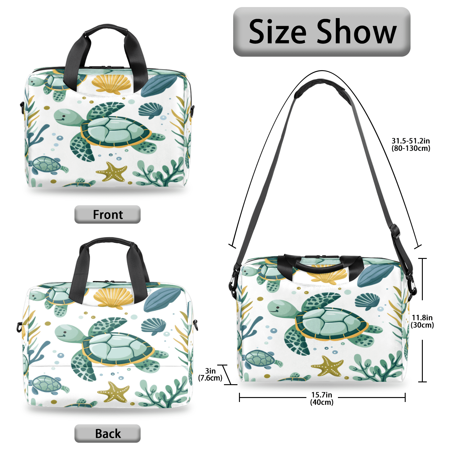 Herdesigns Sea Turtle Laptop Bag for Women Men, Computer Case Briefcase Messenger Bags, 15-15.6 inch Laptop Sleeve Shoulder Bag