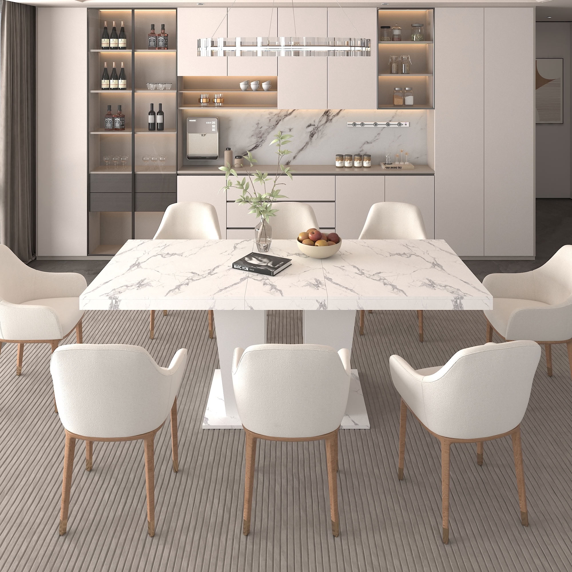MAYEERTY Expandable Rectangular Dining Table for 6 to 10 People, Extendable Kitchen Dining Table with Hidden Built-in Extension Panel, Sfor Dining Room, Apartment, Kitchen, Family Gathering Furniture