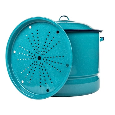 Cinsa 34-Quart Enamel on Steel Steamer Pot with Lid & Trivet, Blue