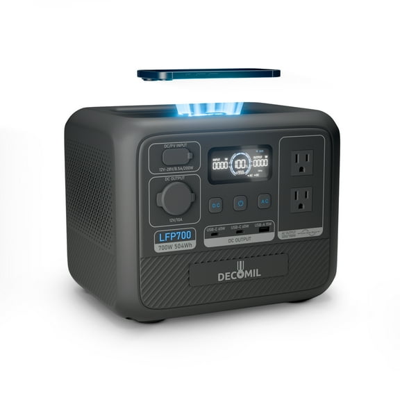 DECOMIL LFP700 Portable Power Station, 504Wh LiFePO4 Battery, 700W (1200W Surge), Solar Generator