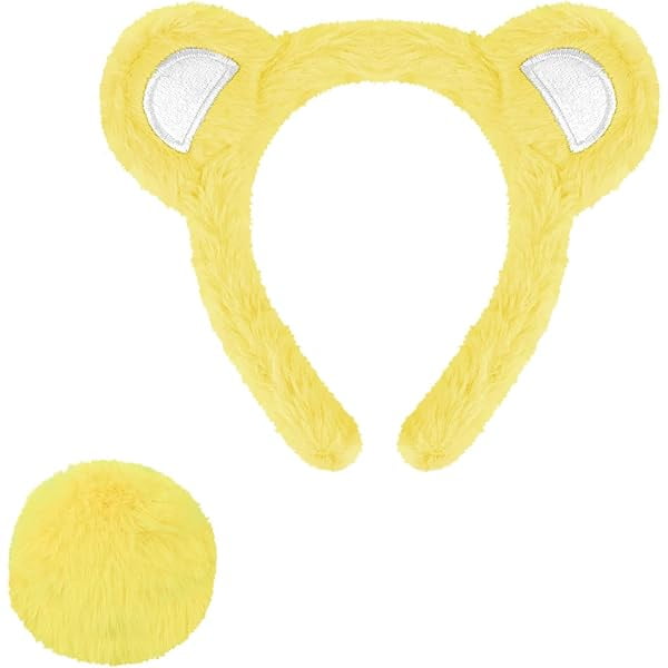 wonima44 1 Pack Yellow Bear Ears Headband – Care Bear Costume Ears and Tail Set, Yellow Animal Ears for Kids & Adult Costumes