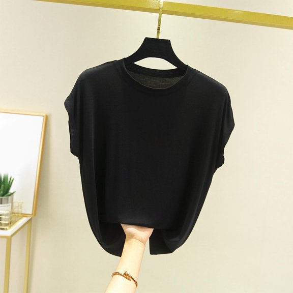 Summer Tanks for Women 2026 Summer Solid Color Crew Neck T Shirts Leisure Loose Fit Sleeveless Standard Straps Summer Tops