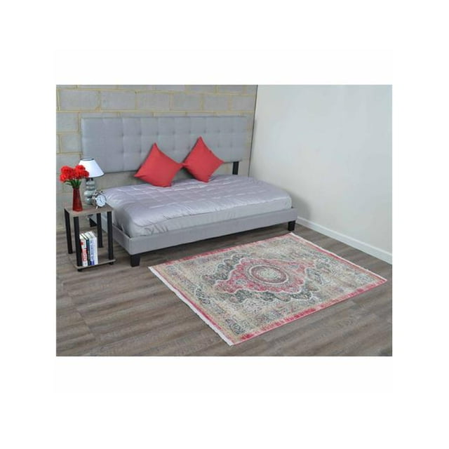 6 x 9 Pi Machine Tissée Polyester Rectangle Oriental Zone Tapis&44; Noir et Rouge