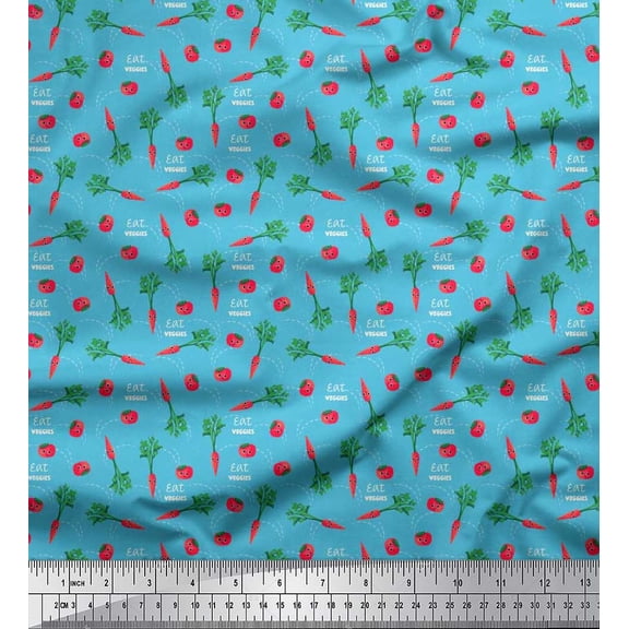 Soimoi Georgette Viscose Fabric Text,Tomato & Carrot Vegetable Print Sewing Fabric Yard 42 Inch Wide
