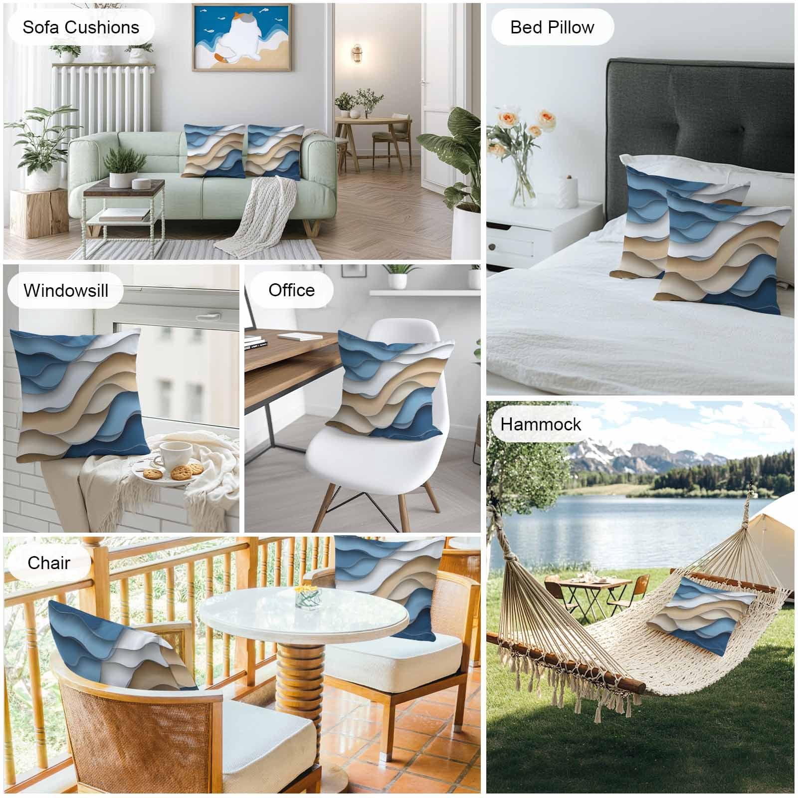 Blue Brown Outdoor Pillow Covers 26x26 Inch Throw Pillow Covers Set of 2 Waterproof Decorative Pillow Cases Ombre Aesthetics Geometric Moire Art Cushion Covers for Patio Furniture Garden Couch Sofa