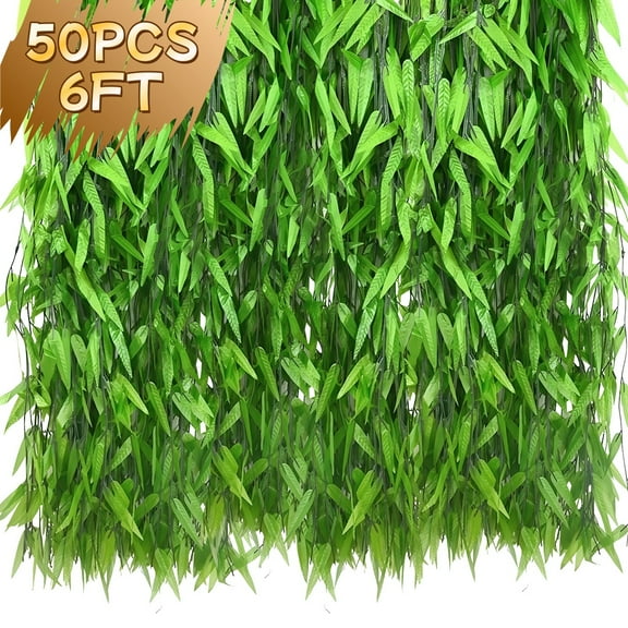 Artificial Hanging Plant Wicker Rattan Vine 50 PCS 6FT - Greenery Garden Door Wall Baskets Wedding Party Table Leaves Decor