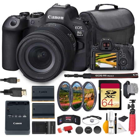 Canon EOS R6 Mark II Mirrorless Camera with 24-105mm f/4-7.1 IS STM Lens Bundle | 24.2MP Sensor Dual Pixel AF II & 4K 60p Video | For Events & Hybrid Creators + 64GB Card + Battery + Charger + More