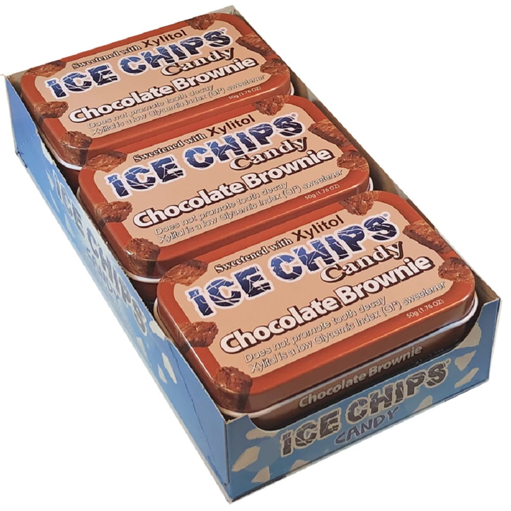 ICE CHIPS Xylitol Candy, Chocolate Brownie (6 Tins)