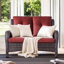 Bellefurn Outdoor Patio Wicker Loveseat,Outdoor Furniture 2 Seater Wicker Sofa with Removble Cushion for Porch Backyard Deck Poolside Garden