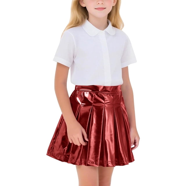 Faldas plisadas para niñas Color sólido Partido de baile brillante Falda de moda casual para niños Faldas de baile para niñas
