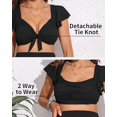 thumbnail image 4 of Attraco Maternity Swimsuit Scoop Neck Two Piece Ruffle Sleeve Ribbed Bikini Sets Ruched Bikini Tie Knot High Waisted Pregnancy Swimwear, 4 of 9