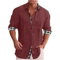 thumbnail image 3 of Jinhomg Men's Casual Cotton Linen Dress Shirt Trendy Plaid Collar Long Sleeve Button Down Shirts 2025 Trendy Business Gentleman Tops 90 off Clearance Sale Wine XXL, 3 of 9