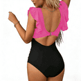 thumbnail image 3 of Women's One Piece Swimsuit Ruffle Cutout Bathing Suits Slimming Tummy Control V Neck Wrap Swimwear, 3 of 4