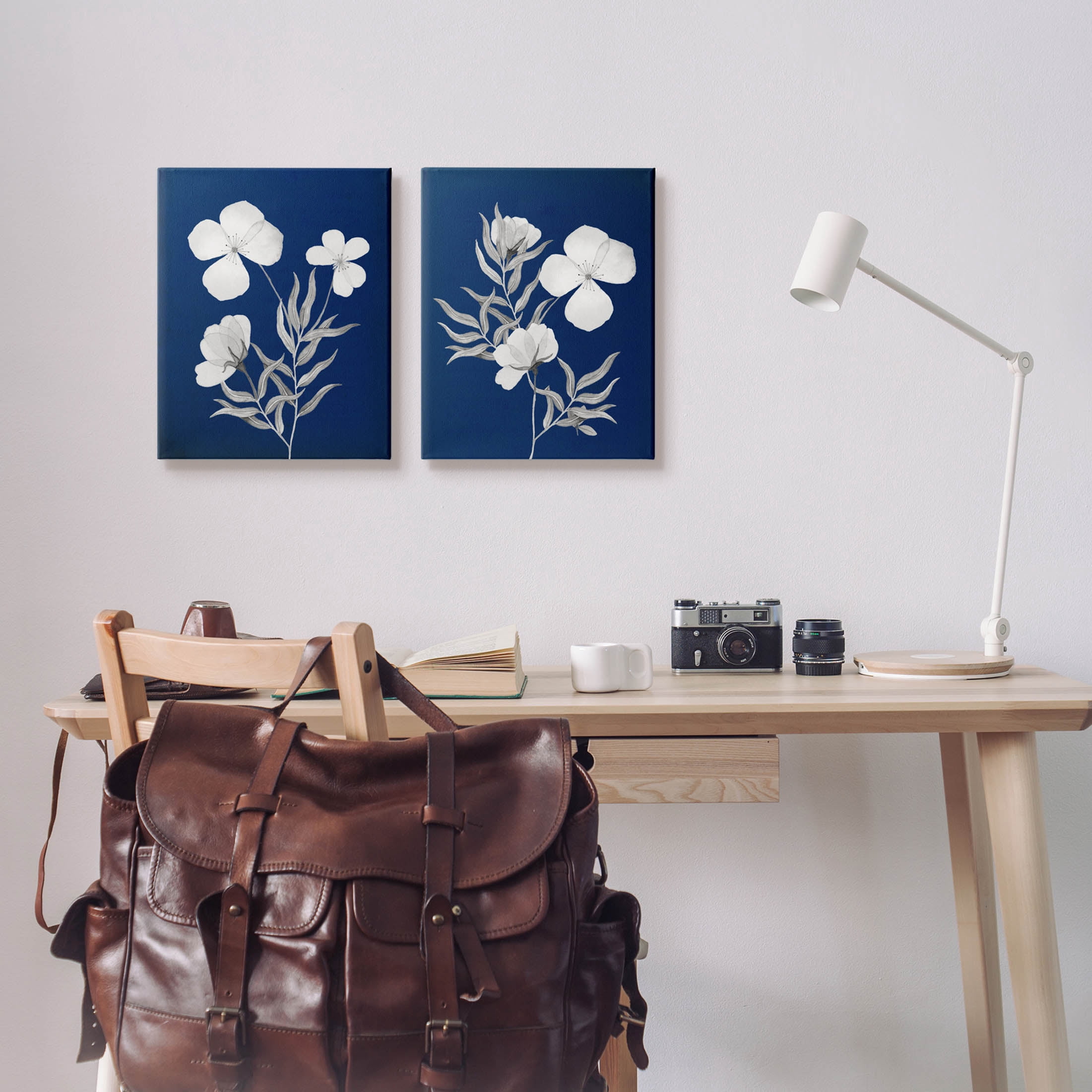 Stupell Industries Bold White Anemone Sprigs Graphic Art Gallery Wrapped Canvas Print Wall Art, Set of 2, Design by Kourtni Gunn