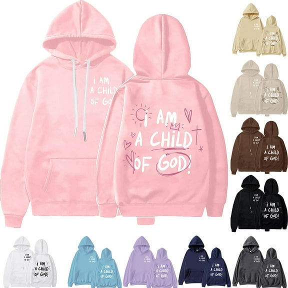 Christian Sweatshirts for Women "I Am A Child Of God" Hoodie Teen Girls Long Sleeve Pullover Tops Y2K Streetwear Christian Gifts, Size L
