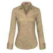 KOGMO Womens Basic Long Sleeve Button Down Shirts Office Work Blouse (S-3X)