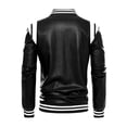 thumbnail image 3 of Hontri Men's Fleece Jackets & Coats Men's Autumn&Winter Solid Color Long Sleeved Stand-Up Collar Leather Jacket Black L, 3 of 9