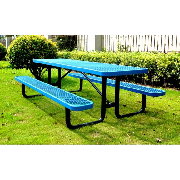 LifeYard 8' Rectangular Metal Picnic Table, 96" L x 62" W, Expanded Metal, (Blue)