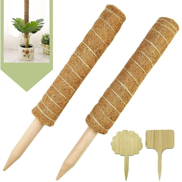 Polos de musgo de 17 pulgadas, 2 piezas de polos de coco, extensión de soporte de planta de palitos de musgo de coco con 2 etiquetas de planta para escalar plantas de interior, planta de Monstera Feliz Sencillez