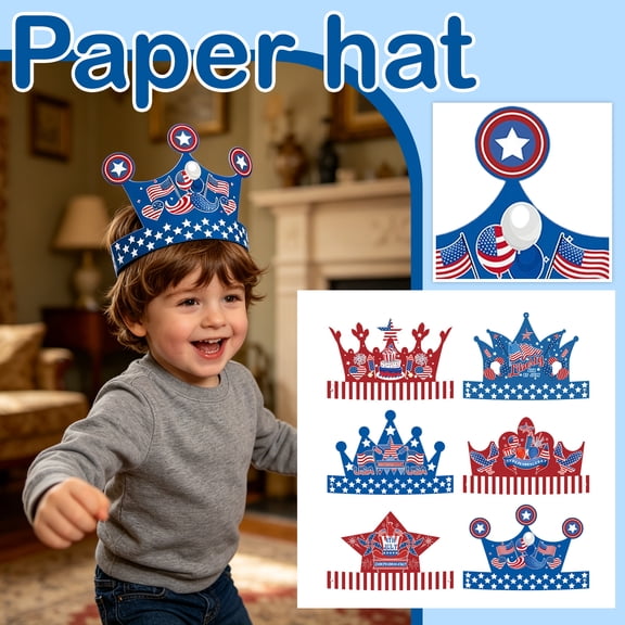 6 Sets 4th of July Paper Headbands Craft Kits Patriotic Color Your Own Paper Hat DIY Independence Day Crown Arts Crafts for Memorial Day Party Favor Home USA Patriotic Activity