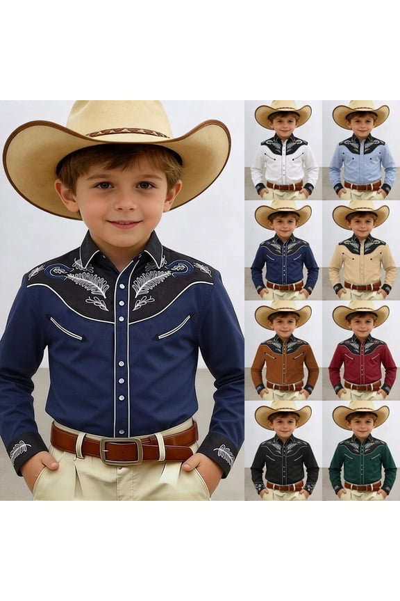 Boys Western Shirts Long Sleeve Pearl Snap Button Down Cowboy Shirt Toddler Kids Retro Country Tops Outfit Black 12-13 Years