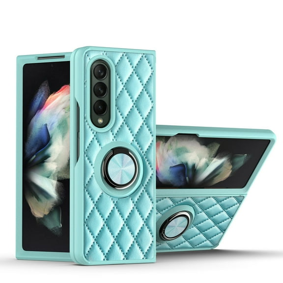 Luxury Shockproof Case For Samsung Galaxy Z Fold 3 5G Grid Leather Slim Hybrid Ring Holder Case