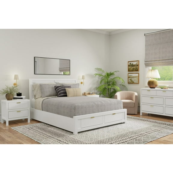 Alpine Furniture Carmel Wood California King Storage Bed in White