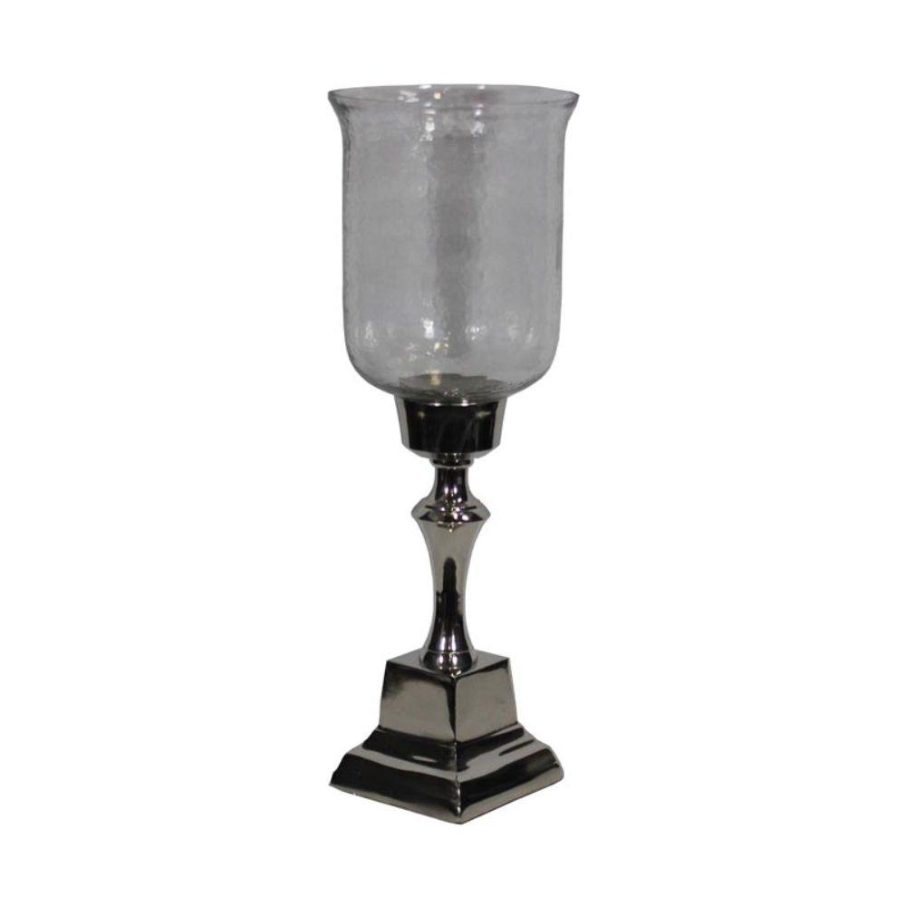 Stunning Hammered Glass Candle Holder Silver Benzara