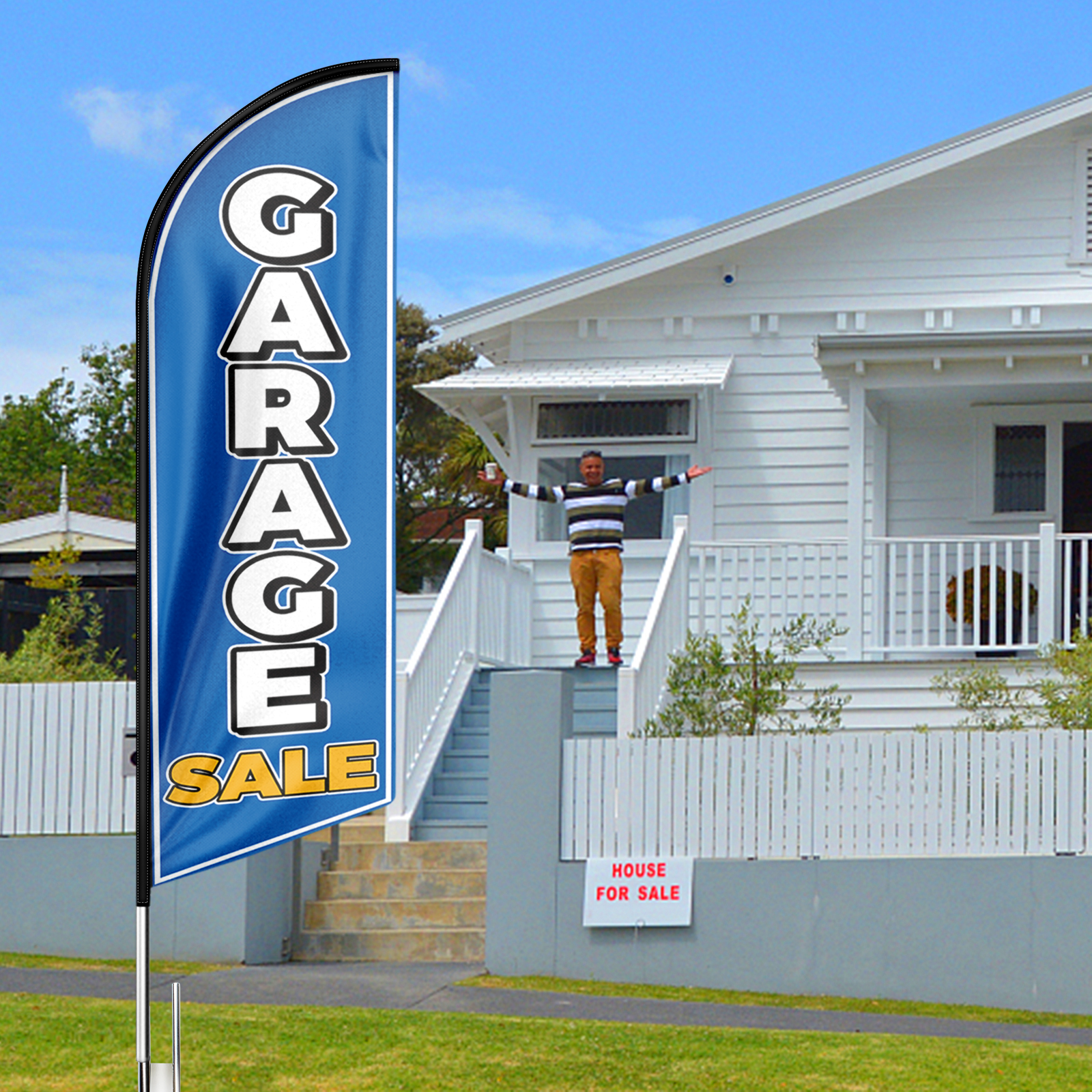 Garage Sale Swooper Flag, 8FT Garage Sale Advertising Feather Flag, Garage Sale Banner ,Signs for Businesses and Storefronts(Flag Only) BLUE